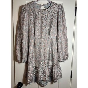 Fate By Lfd Animal Print Dress Size M Ruffle Bottom Puffy Sleeve Back Tie Detail